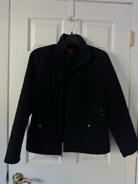 Gallery Petite Black Quilted Zip Jacket with Pinched Waist